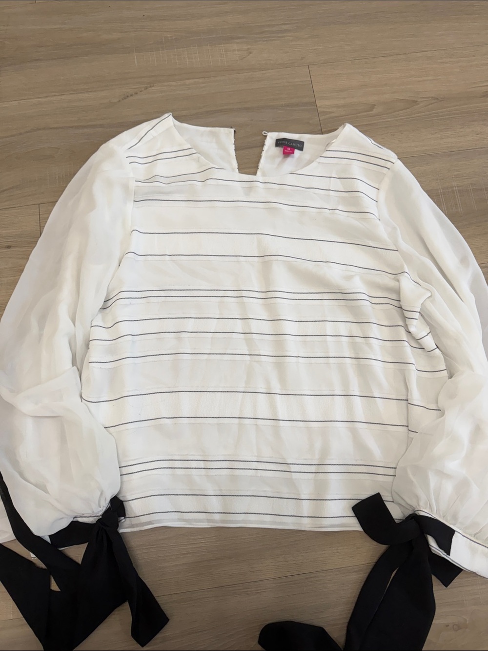 Vince Camuto White Striped Tie-Sleeve Women's Top with Bows